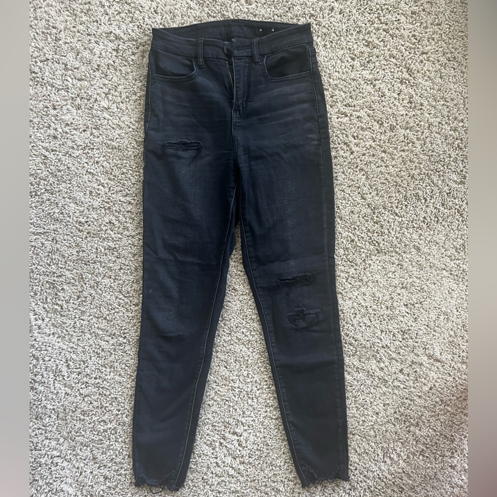 American Eagle Outfitters Women's Black Skinny Jeans High Waisted Ripped